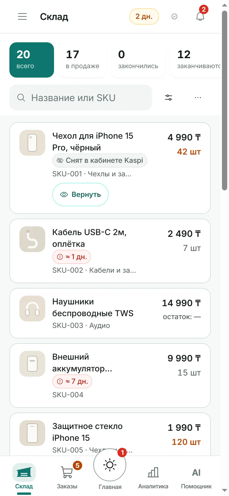 Товары: цены и остатки
